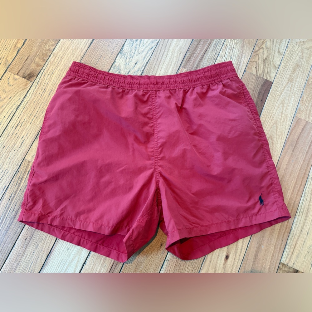 VTG Polo Ralph Lauren Red Swim Trunks Lined Lifeguard Shorts Men’s Size L - Picture 1 of 13